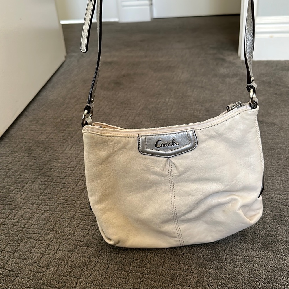 Coach Ashley Leather Crossbody Bag - White and Metallic Silver with Link Liner